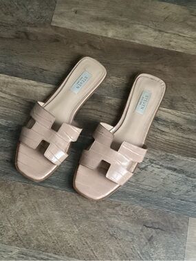 Steven By Steve Madden Blush Croc-Embossed Slide Mules